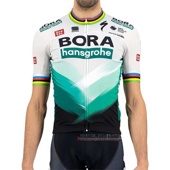 Abbigliamento Bora 2021 Manica Corta e Pantaloncino Con Bretelle Bianco Verde - Clicca l'immagine per chiudere